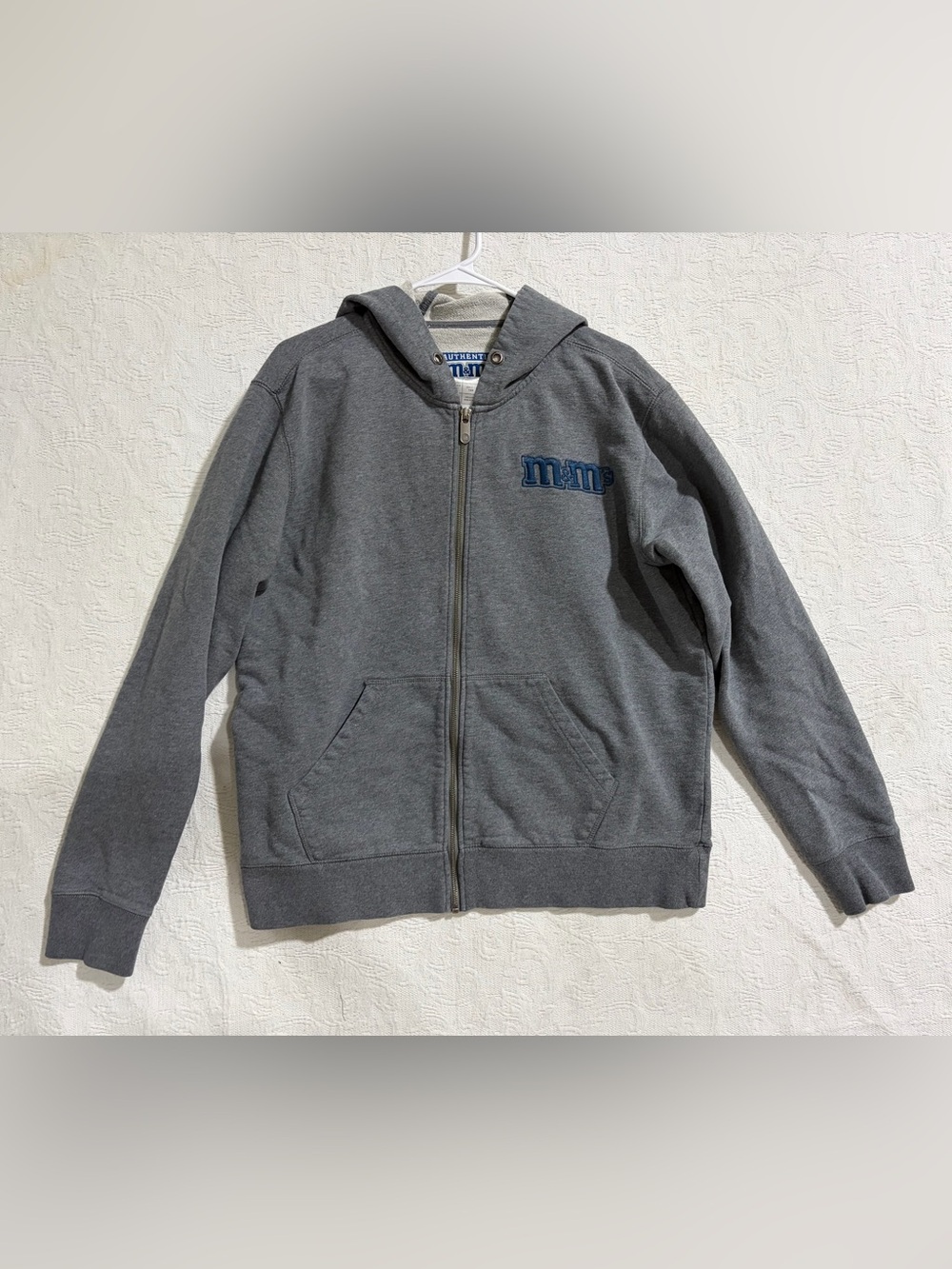 Authentic M&M’s Gray Full Zip Embroiderd Front Pocket Hoodie Sweatshirt Jacket L